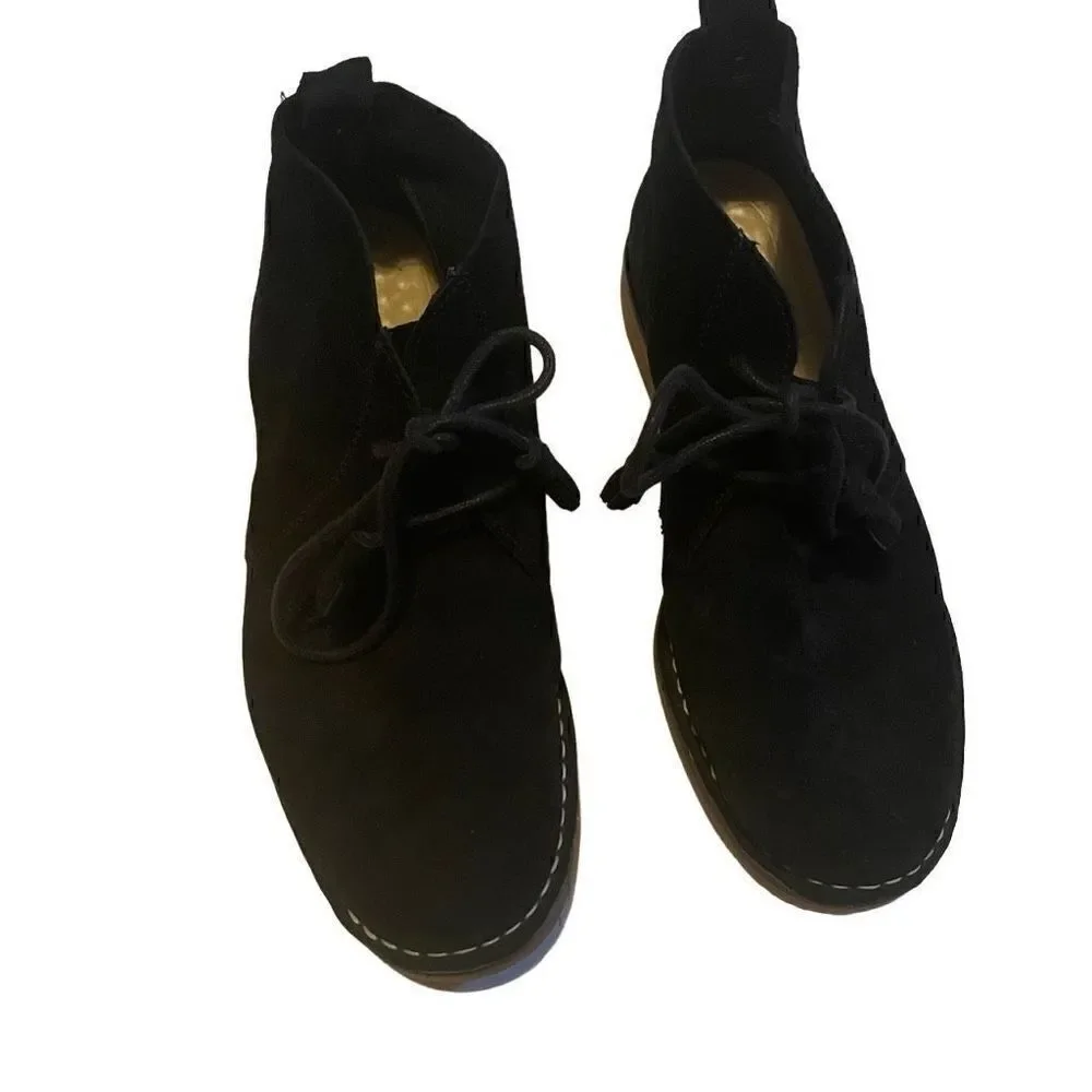 HUSH PUPPIES | black seude low tassel slip on booties 7.5
